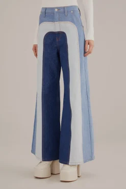  PATCHWORK DENIM WIDE PANTS