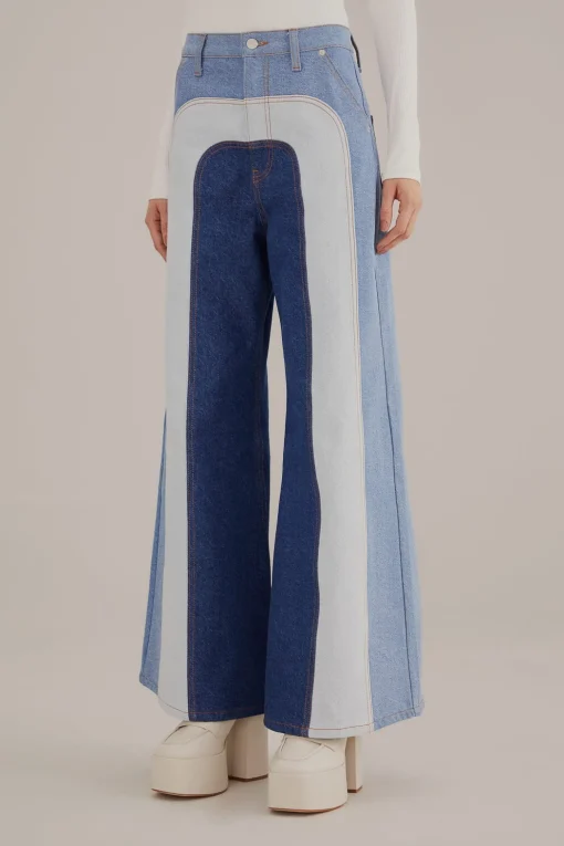  PATCHWORK DENIM WIDE PANTS