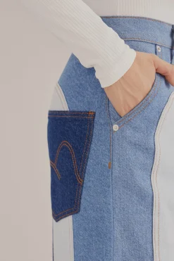  PATCHWORK DENIM WIDE PANTS