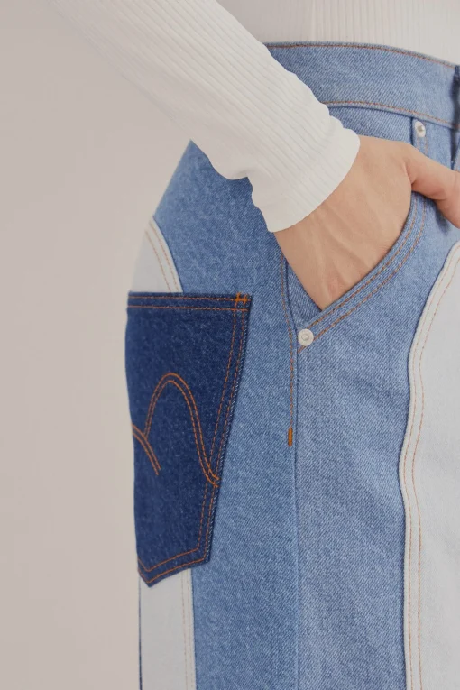  PATCHWORK DENIM WIDE PANTS