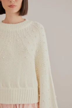  PEARL EMBROIDERED BUBBLE SWEATER