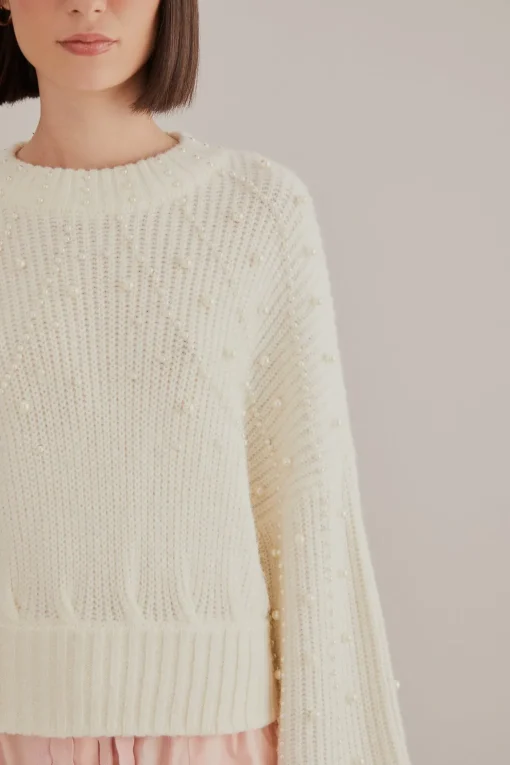  PEARL EMBROIDERED BUBBLE SWEATER