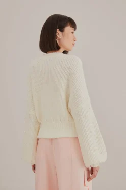  PEARL EMBROIDERED BUBBLE SWEATER