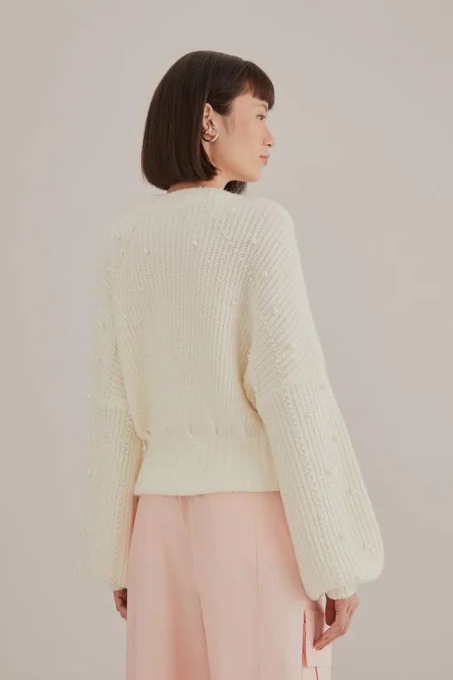  PEARL EMBROIDERED BUBBLE SWEATER