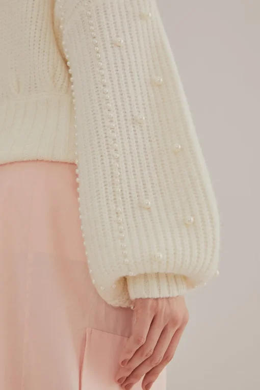  PEARL EMBROIDERED BUBBLE SWEATER
