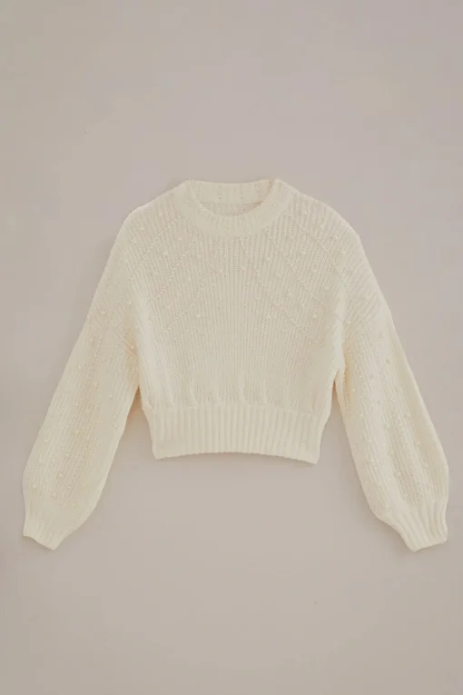  PEARL EMBROIDERED BUBBLE SWEATER