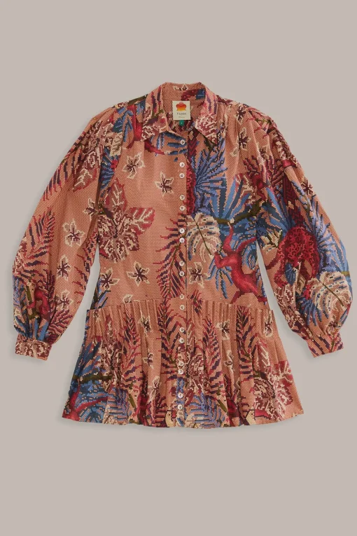  PINK BEADED FOREST LONG SLEEVE MINI DRESS