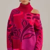  PINK BOLD FLORAL KNIT SWEATER