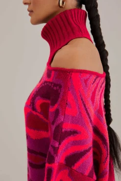  PINK BOLD FLORAL KNIT SWEATER