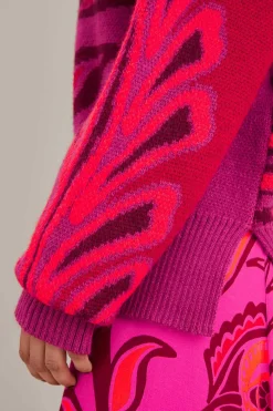  PINK BOLD FLORAL KNIT SWEATER