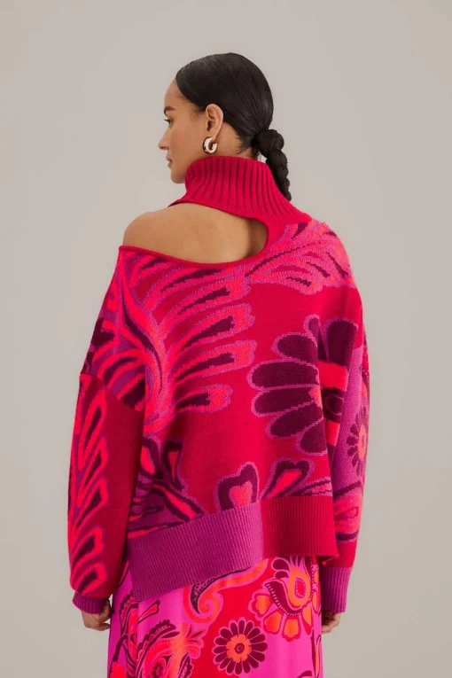  PINK BOLD FLORAL KNIT SWEATER
