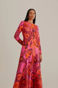  PINK BOLD FLORAL LONG SLEEVE MAXI DRESS
