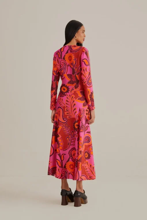  PINK BOLD FLORAL LONG SLEEVE MAXI DRESS