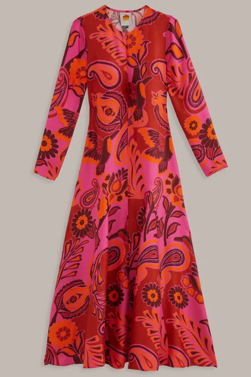  PINK BOLD FLORAL LONG SLEEVE MAXI DRESS