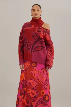  PINK BOLD FLORAL SATIN MAXI SKIRT