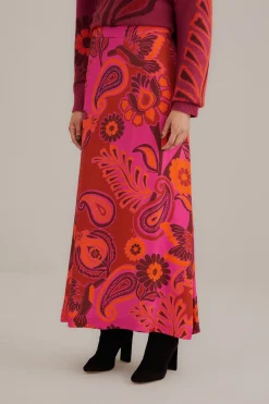  PINK BOLD FLORAL SATIN MAXI SKIRT