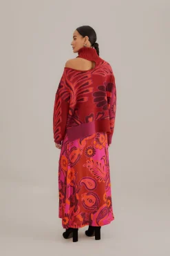  PINK BOLD FLORAL SATIN MAXI SKIRT