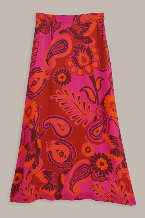  PINK BOLD FLORAL SATIN MAXI SKIRT