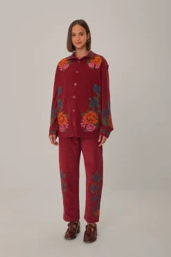  PINK CORDUROY EMBROIDERED PANTS