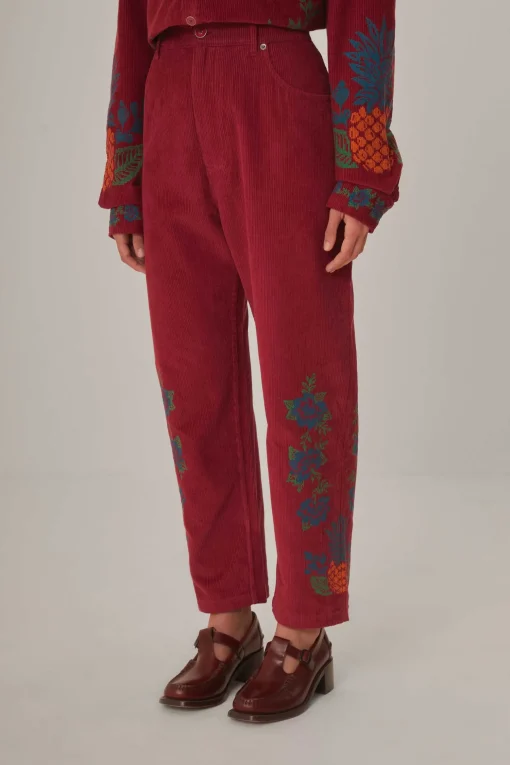  PINK CORDUROY EMBROIDERED PANTS
