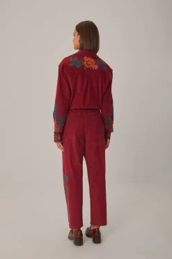  PINK CORDUROY EMBROIDERED PANTS