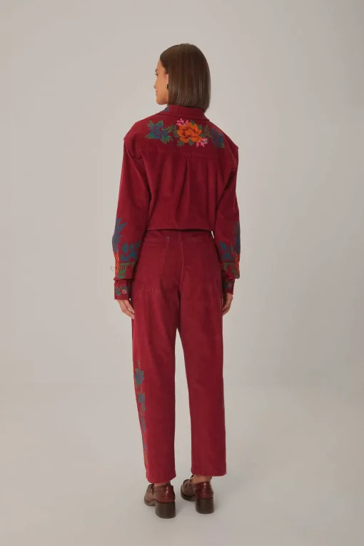  PINK CORDUROY EMBROIDERED PANTS