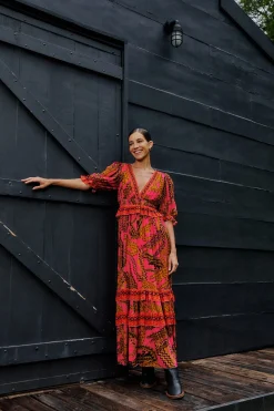  PINK CROCO SHORT SLEEVE MAXI DRESS