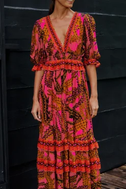  PINK CROCO SHORT SLEEVE MAXI DRESS