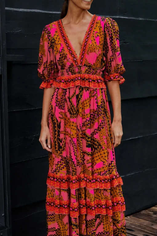  PINK CROCO SHORT SLEEVE MAXI DRESS