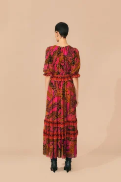  PINK CROCO SHORT SLEEVE MAXI DRESS
