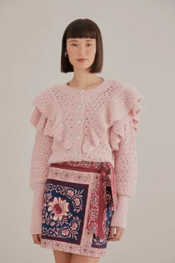  PINK FLOWER TEXTURE KNIT CARDIGAN