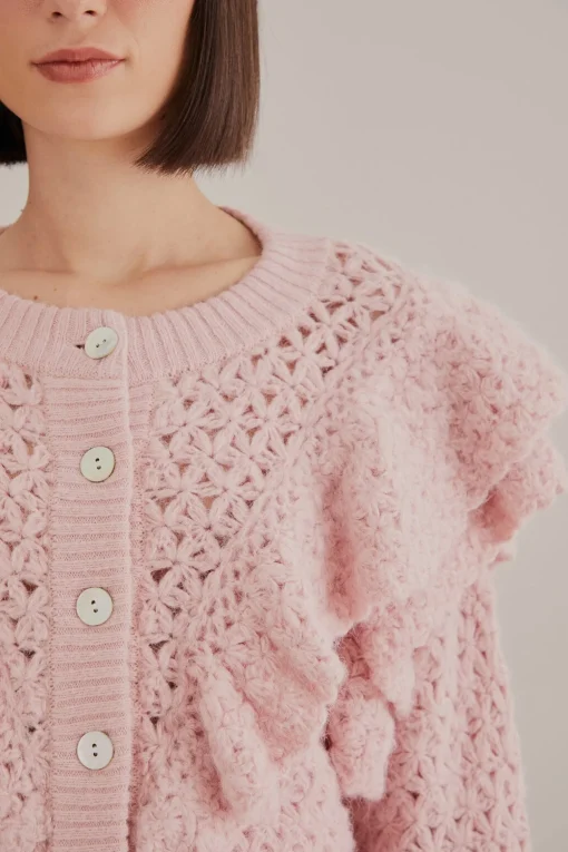  PINK FLOWER TEXTURE KNIT CARDIGAN