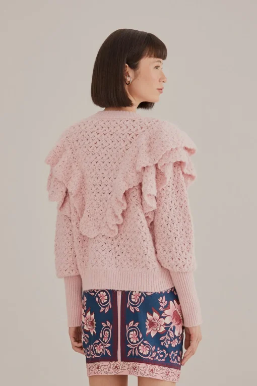  PINK FLOWER TEXTURE KNIT CARDIGAN