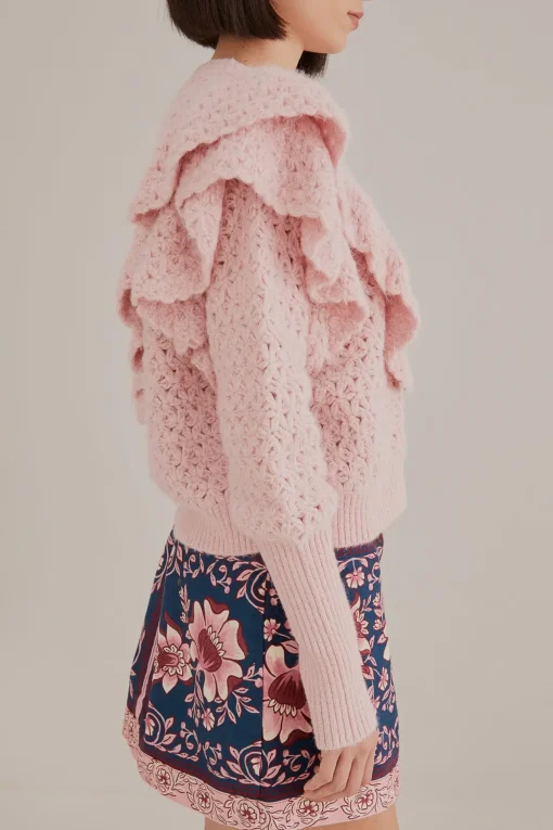  PINK FLOWER TEXTURE KNIT CARDIGAN