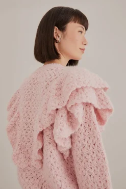  PINK FLOWER TEXTURE KNIT CARDIGAN