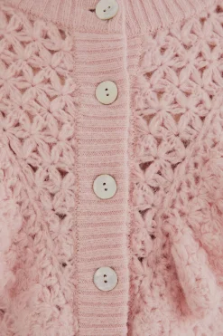  PINK FLOWER TEXTURE KNIT CARDIGAN