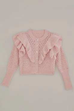  PINK FLOWER TEXTURE KNIT CARDIGAN