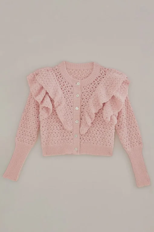  PINK FLOWER TEXTURE KNIT CARDIGAN