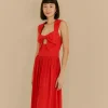  RED BOW SLEEVELESS MIDI DRESS