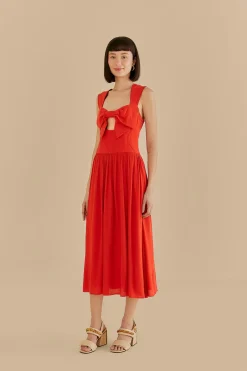 RED BOW SLEEVELESS MIDI DRESS