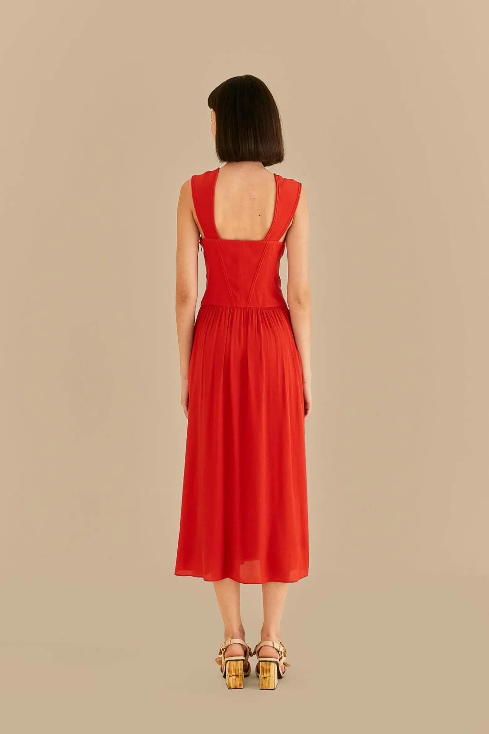 RED BOW SLEEVELESS MIDI DRESS