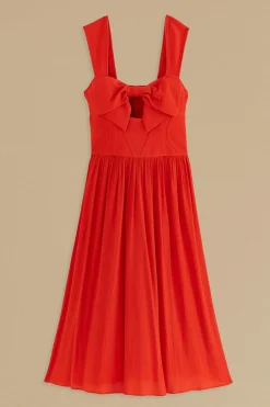 RED BOW SLEEVELESS MIDI DRESS