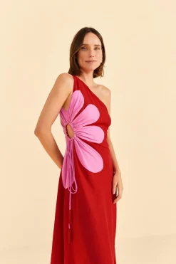  RED CUT-OUT FLOWER DRESS