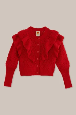  RED FLOWER TEXTURE KNIT CARDIGAN