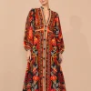  RED NATURE BEAUTY SCARF LONG SLEEVE MAXI DRESS