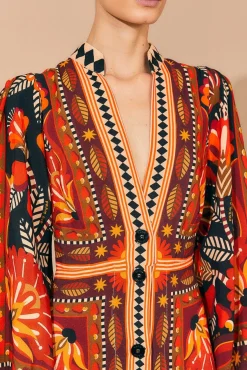 RED NATURE BEAUTY SCARF LONG SLEEVE MAXI DRESS