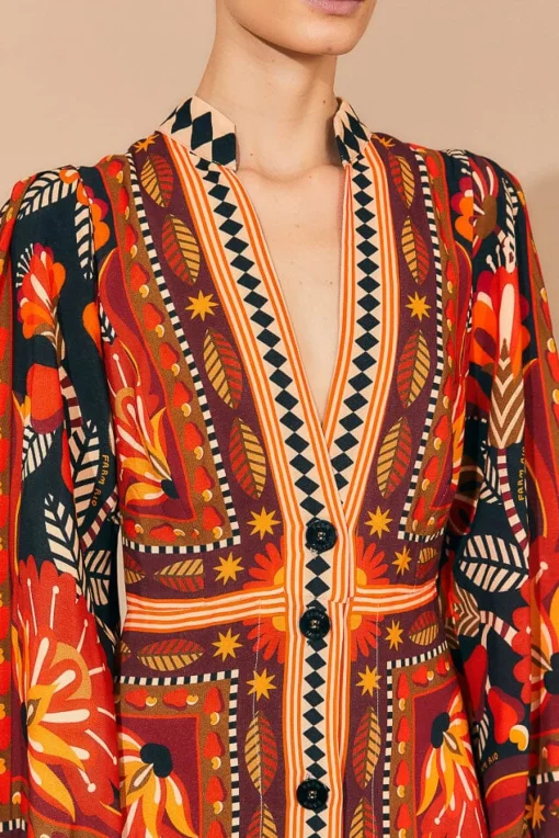  RED NATURE BEAUTY SCARF LONG SLEEVE MAXI DRESS