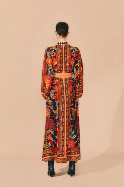 RED NATURE BEAUTY SCARF LONG SLEEVE MAXI DRESS