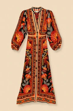  RED NATURE BEAUTY SCARF LONG SLEEVE MAXI DRESS