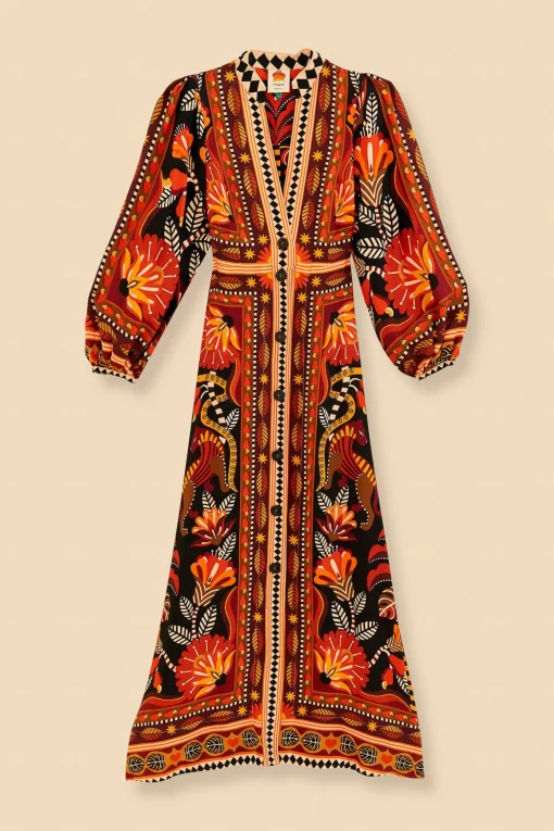  RED NATURE BEAUTY SCARF LONG SLEEVE MAXI DRESS